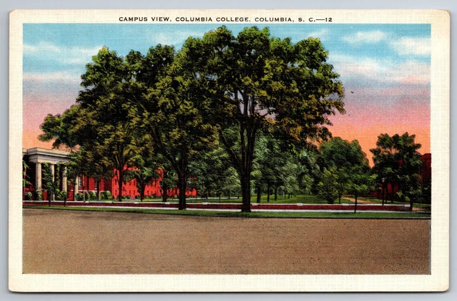 Vintage Postcard SC Columbia College Campus View Sunset -5597