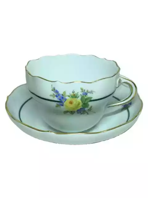 MEISSEN #27 Cup & Saucer White Coffee Cup Yellow Rose Rose Basic