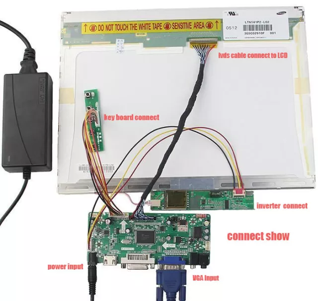 for LTN141P1 L01 L02 1400X1050 14.1" panel  HDMI DVI VGA LCD controller board 2