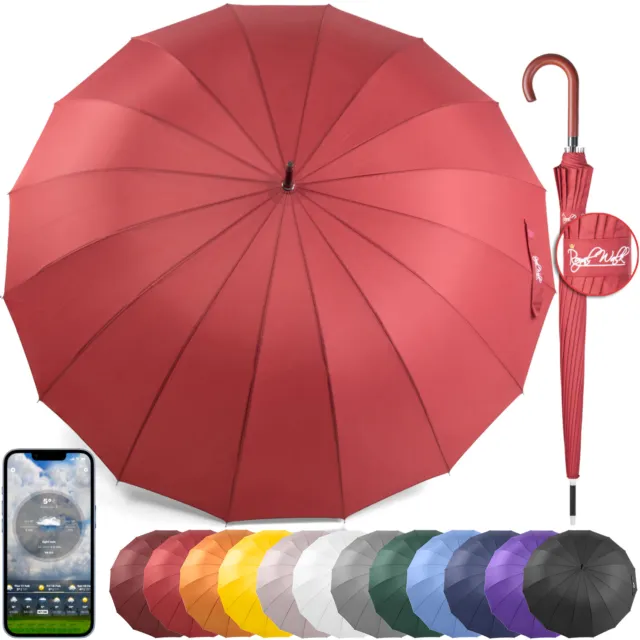Royal Walk Windproof Large Umbrella for Rain 54" Automatic Luxury Wood Handle