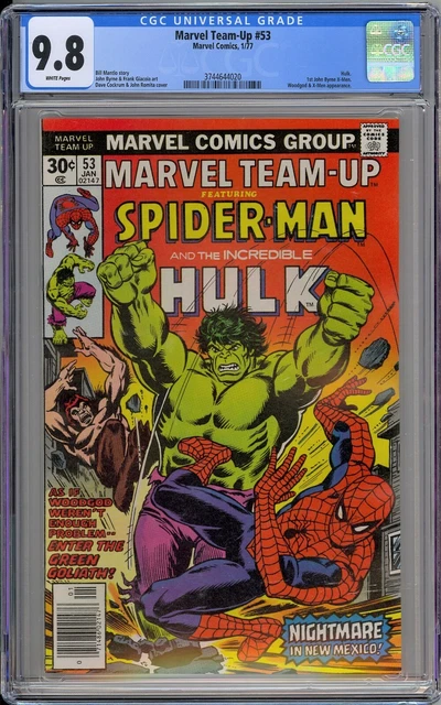 Marvel Team-Up #53 CGC 9.8 NM/MT Wp 1977 Spider-Man & Hulk + 1st Byrne X-Men