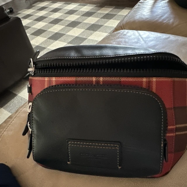 Coach Track Belt Bag C9892 Blocked Signature Canvas in Red