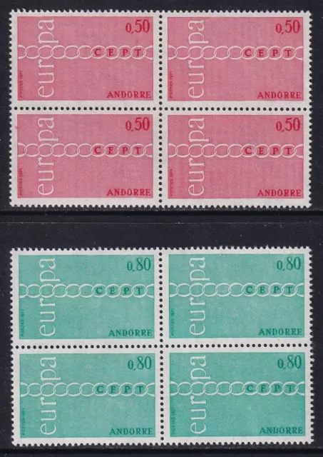 FRENCH ANDORRA 1971 Europa set of 2 in blocks of 4 SG F231-F232 MH/* (CV £150+)