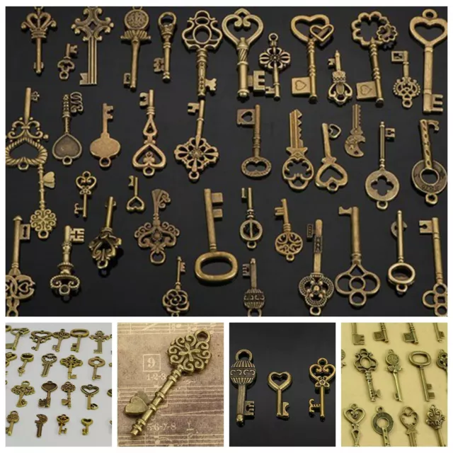 40Pc Antique Vintage Old Look Royal Skeleton Pendant Keys Jewelry Craft Home DIY
