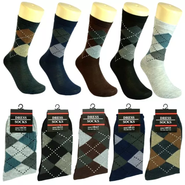 12 pairs Men Multi-Color Argyle Cotton Fashion Casual Dress Socks 10-13