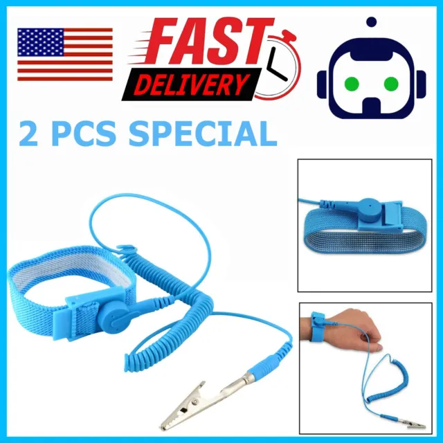 2X Anti-Static Wrist Band ESD Grounding Strap Prevent Static Build Up Blue