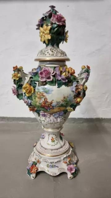 dresden porzellan Pokal vase, Potschappel Prunkvase mit Deckel