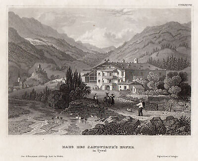 1850 Adige St Leonhard Alto Adige Originale Incisione Acciaio Bibl Inst 