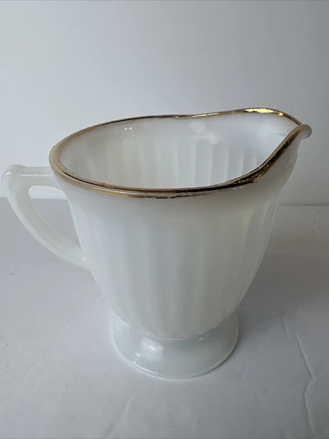VINTAGE RIBBED RING Of Fire MILK GLASS CREAMER MID CENTURY 15.20 PicClick