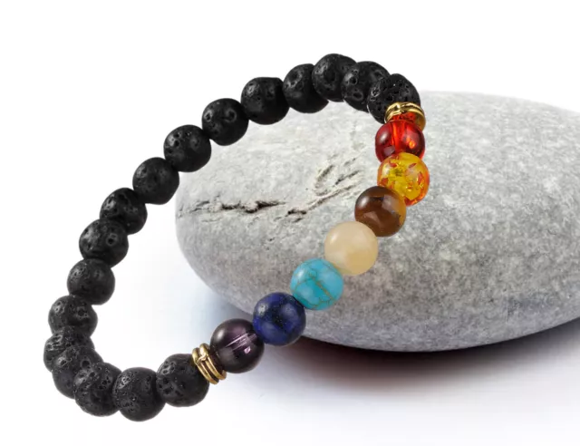 7 Chakra Healing Beaded Bracelet Naturel Lava Pierre Diffuseur Coloured Gemstone 2