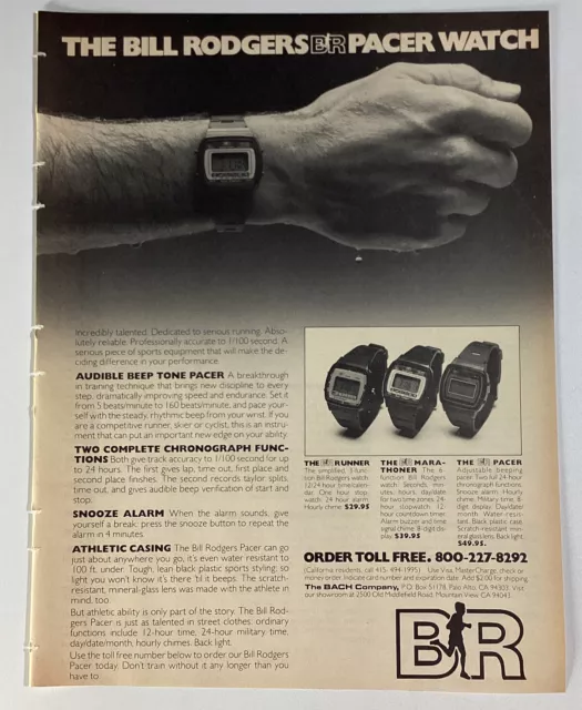 Bill Rodgers Runner Watch Print Ad Original Vintage 1981 Rare BACH Mtn View CA