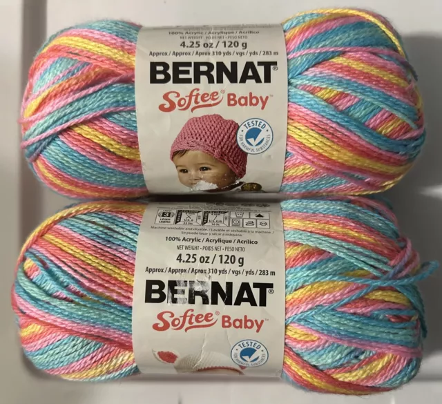 LOT of 2 BERNAT SOFTEE Baby in CANDY BABY 4.25oz 310yds Sport DK Acrylic