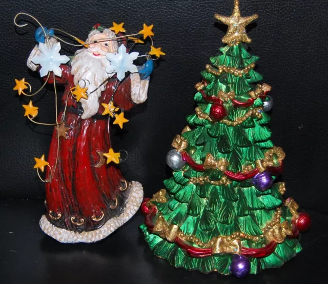 Dekofigur Weihnachtsmann | Polyresin Santa Weihnachtsfigur  und Tannenbaum