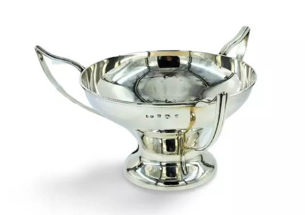 Ciotola Art Nouveau argento massiccio antica 1908 centrotavola tipo piatto (2135/9/OVNB)