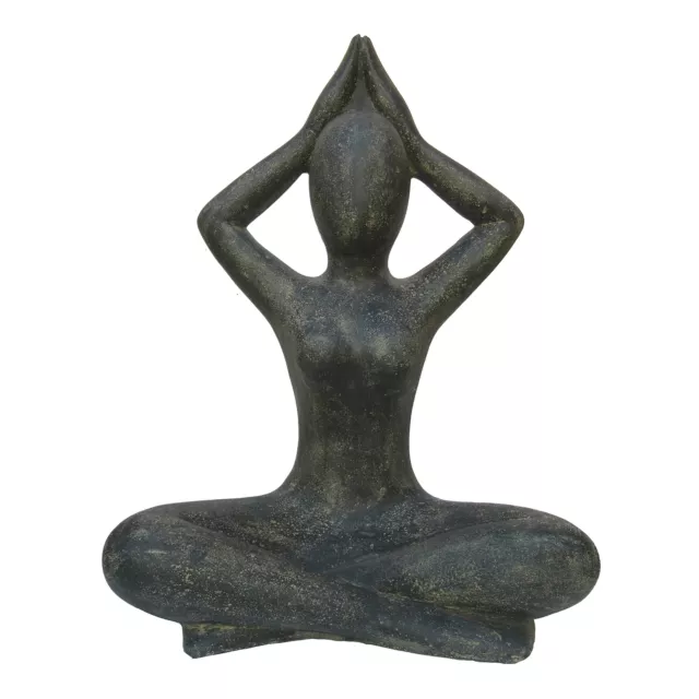 Yoga Stein-Figur, Sitzposition, H 80 cm, Steinguss, schwarz anitk, frostfest