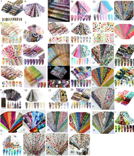 Juego de 10 pegatinas de papel de aluminio de transferencia de arte en uñas, floral leopardo piel de serpiente mármol Cupido