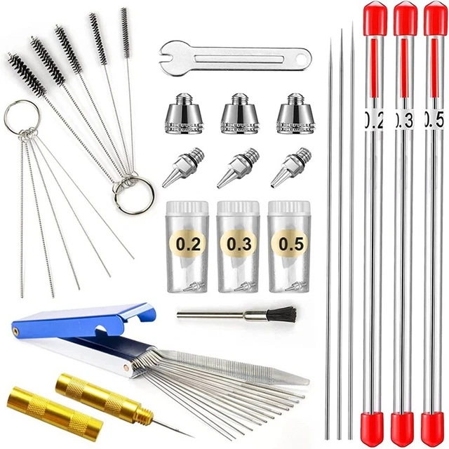 Set pulizia aerografo, set tappi ugelli aerografo e parti ago aerografo, A4352