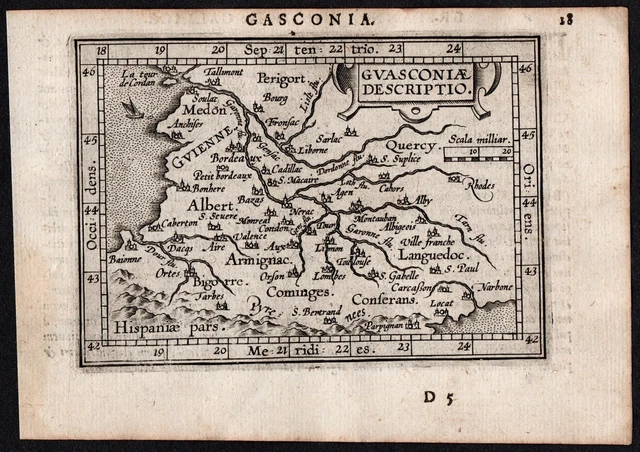 Gascagne Gasconha Francia España Spain Spagna Mappa Ortelius 1609