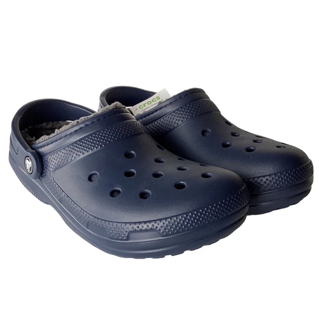 Crocs Fuzzy Unisex Mens 7 Womens 9 Classic Lined Clogs Shoes Blue Slip On NEW