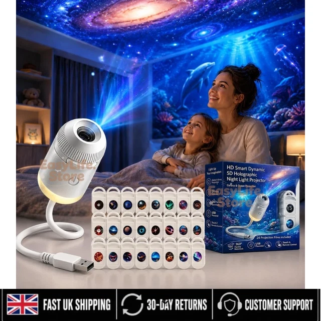 5D HOLOGRAPHIC GALAXY Ocean Projector, 360° Adjustable 24 Films USB £10 ...