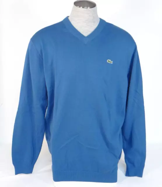 Lacoste Blue V-Neck Long Sleeve Cotton Knit Sweater Mens NWT