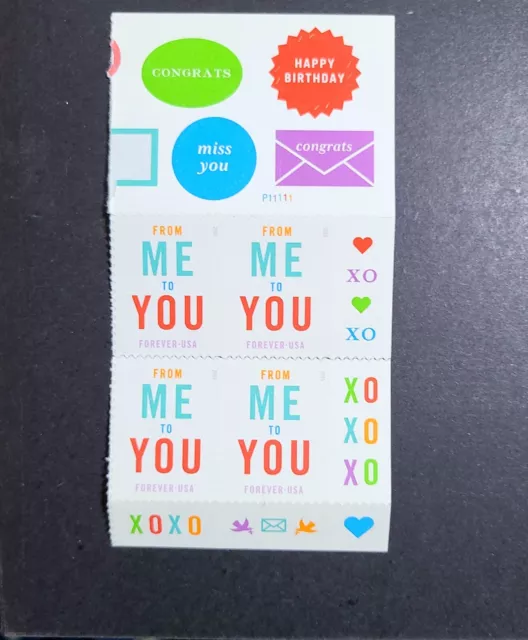 2015 Block of 4 4978 MNH US From Me To You +Stickers Birthday Love Kisses, Taped