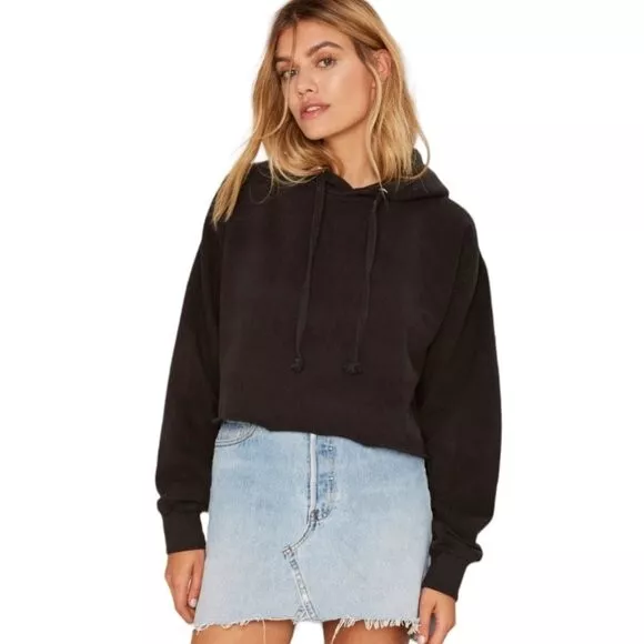 After Party by Nasty Gal S M Black Cotton You're A Champ Cropped Hoodie