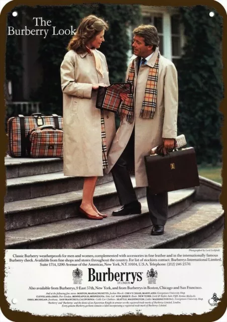 1984 BURBERRY LONDON Coat & Scarf Vintage-Look DECORATIVE REPLICA METAL SIGN