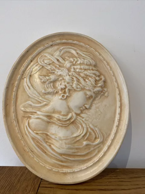 Cream Oval Wall Plaque Vintage Plaster Victorian Edwardian Lady Woman