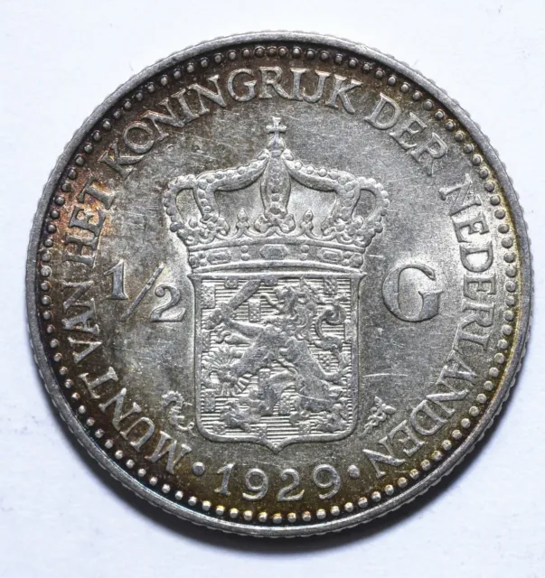 1929, Netherlands, 1/2 Gulden, Wilhelmina, EF, Silver, KM# 160, Lot [1425]