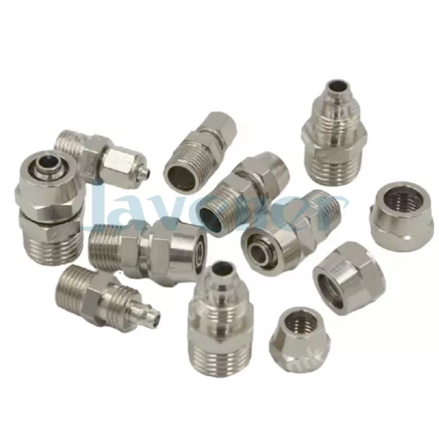 (2) BSPP/Metric Thread Male -Fit Tube 4-16mm Nickel Brass Pushfit Pipe Fitting