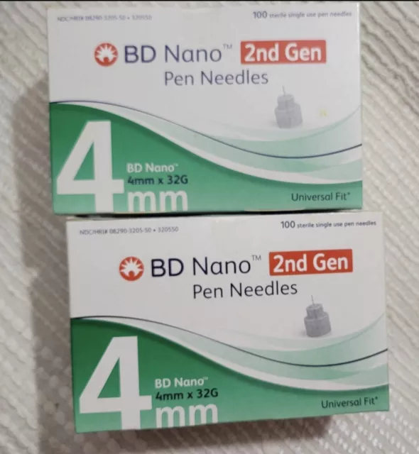 BD Nano Ultra-Fine Pen 4mm x 32G NEW SEALED (100 X 2 Boxes)EXP 10/31/25 DIABETIC