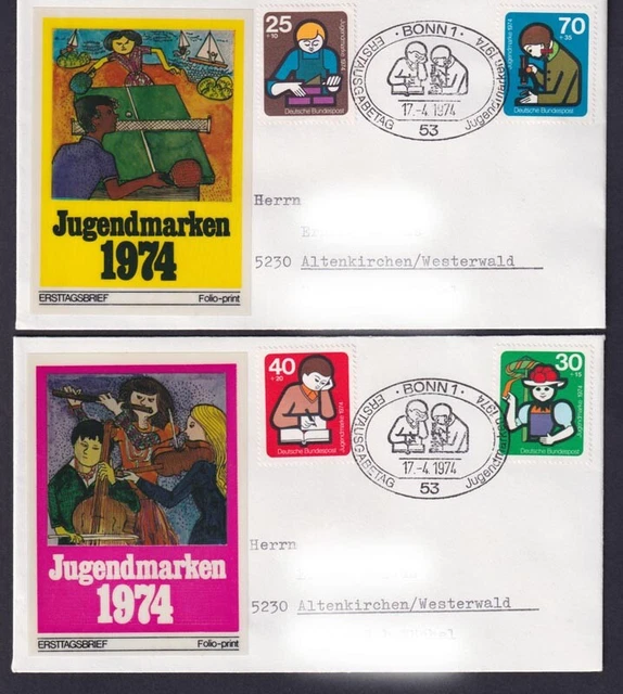 Bund 2 FDC`s 800-803 Jugend Elemente internationaler Jugendarbeit EEST Bonn