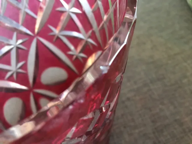 Large Cranberry Red Glass Vase 8" Tall Vintage 3