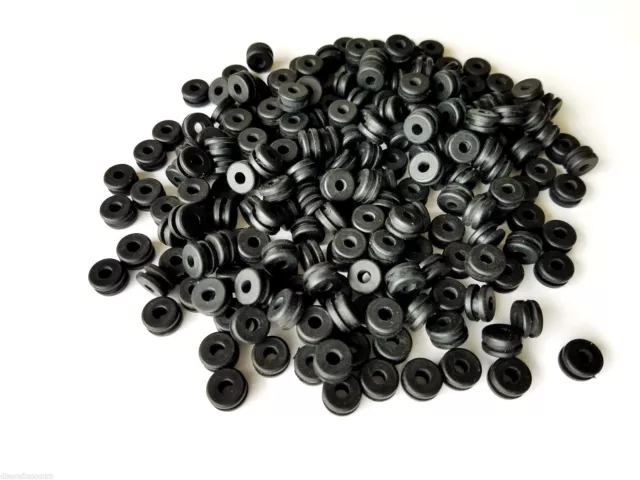 Lot of 100 Rubber Grommets 1/8" Inside Diameter- Fits 1/4" Panel Holes 2