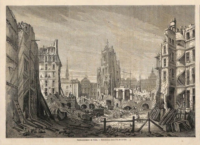 Paris " Demolitions Ile De La Cite " Gravure Engraving 1862