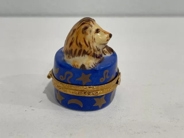 Limoges France Porcelain Peint Main Artoria LE Trinket Box Lion Leo Saturn Moon 2