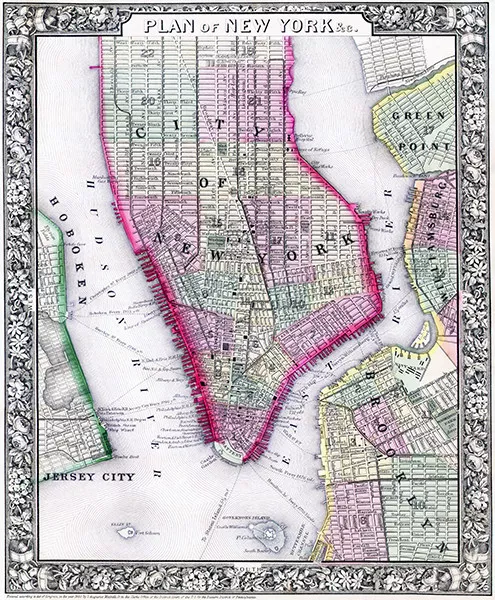 1864 Mitchell Map Of New York City NY - Art Poster