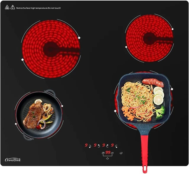 Electric Ceramic Hobs 60cm Cooktop, Built in Hot Plate Black Glass Cooker Hob