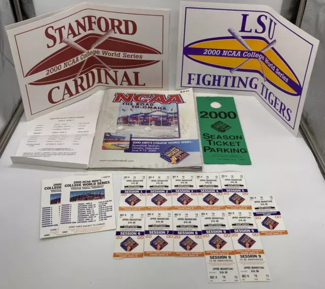 2000 COLLEGE WORLD SERIES WHOLE SESSION TICKETS PROGRAM ETC LOT LSU vs. STANFORD