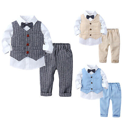 Baby Junge Gentleman Outfits Set Langarmshirt + Weste + Hosen Party Taufe Anzug