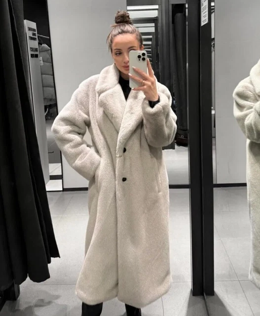 Zara white best sale faux fur coat