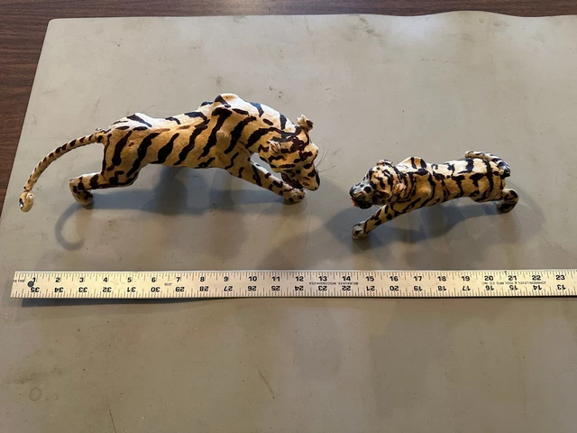 Two Tiger Figurines Skin Leather Animal Creepy Spooky Cool
