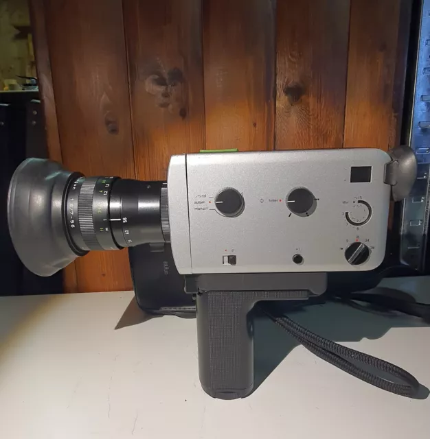 Top Braun NIZO 156 Macro Silver Super 8 Movie camera, Filmkamera mit Ledertasche