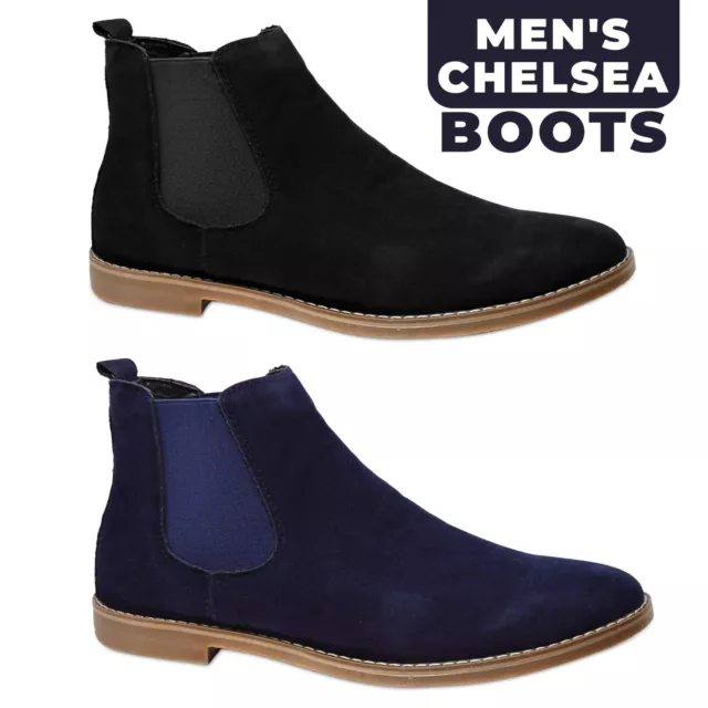 Mens Suede Leather Chelsea Boots Smart Slip On Ankle Dealer Office Casual Shoes