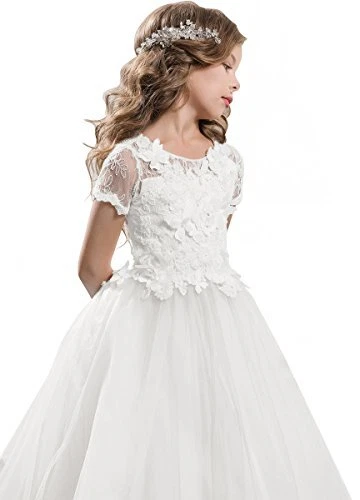 ABAO SISTER Elegant Lace Applique Floor Length Flower Girl Dress Wedding