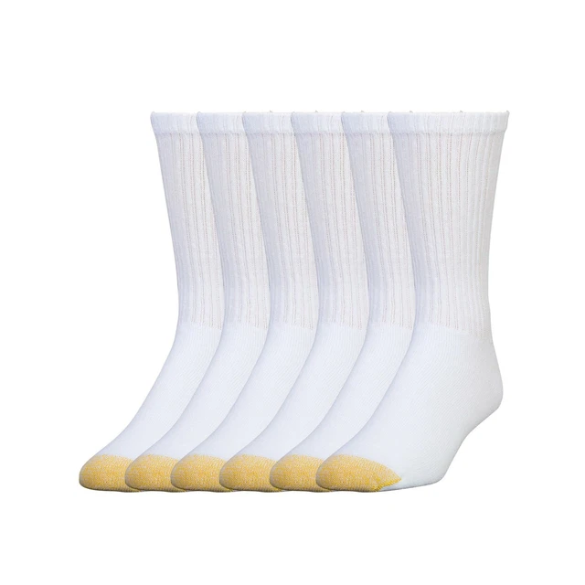 Gold Toe Men's Cotton Crew 656s Athletic Sock White Smooth Comfort  Super  Soft