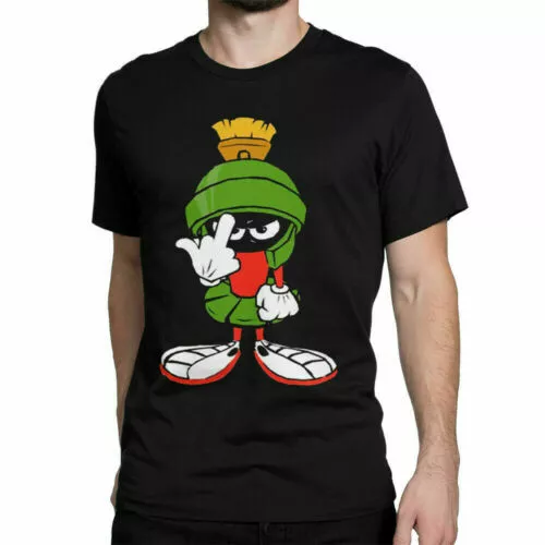 Black Marvin The Martian Funny T-Shirt Looney Tunes Cotton Black T-Shirt