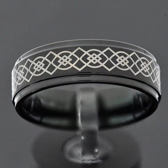 8mm Black Tungsten Carbide Celtic Knot Flat Polish Top Ring Men's Wedding Band