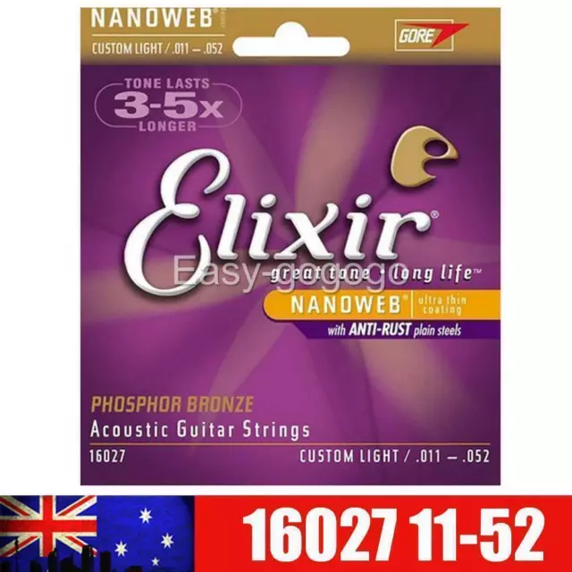 Elixir Nanoweb 11-52 Bronze Acoustic GUITAR STRINGS Custom Light 16027 NEW